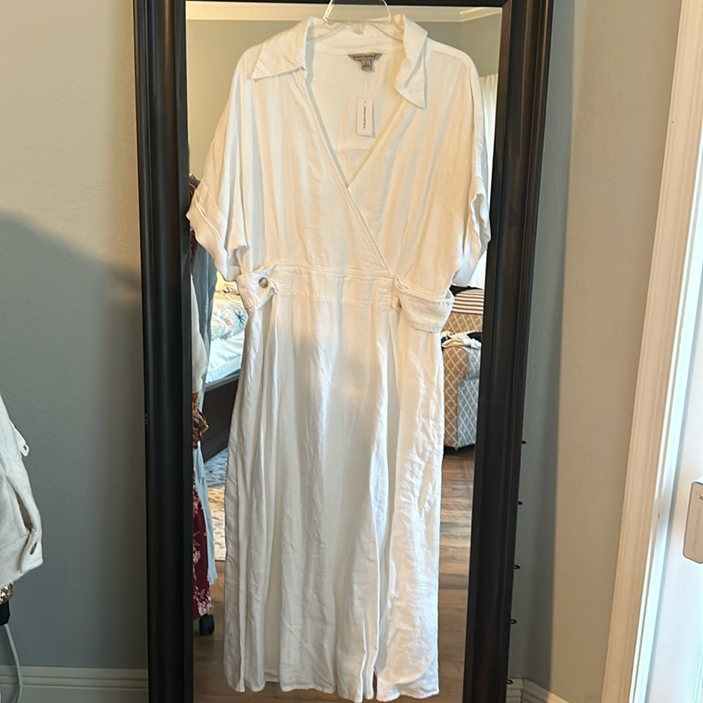 Banana republic linen white collar dress